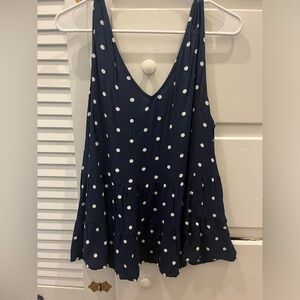 Loft Tiered Navy Polka Dot Top